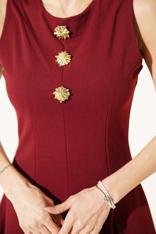 Mini Dress with Gold Accessories, Sleeveless, Burgundy