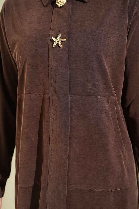 Goud Geklede Tencel Twee-Delige Set In Bruin