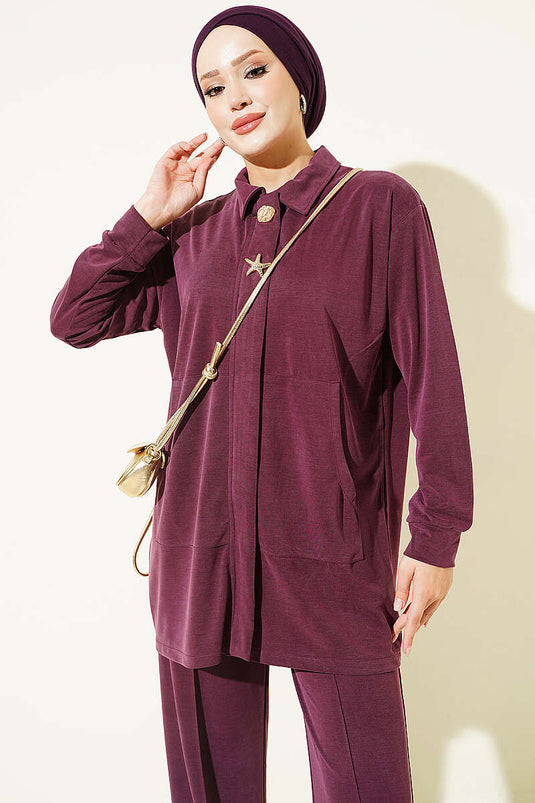 Gold Accessories Tencel Two-Piece Set In Plum