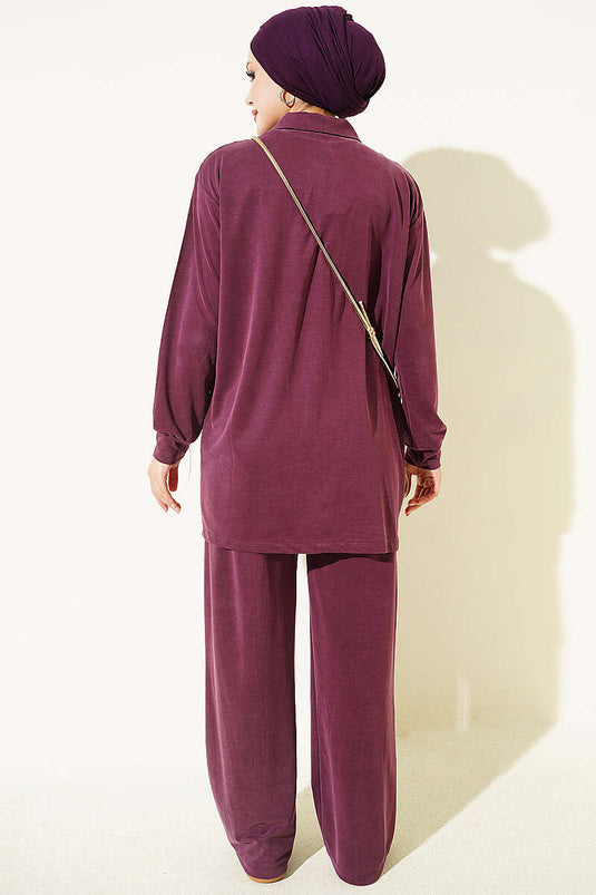 Gold Accessories Tencel Two-Piece Set In Plum