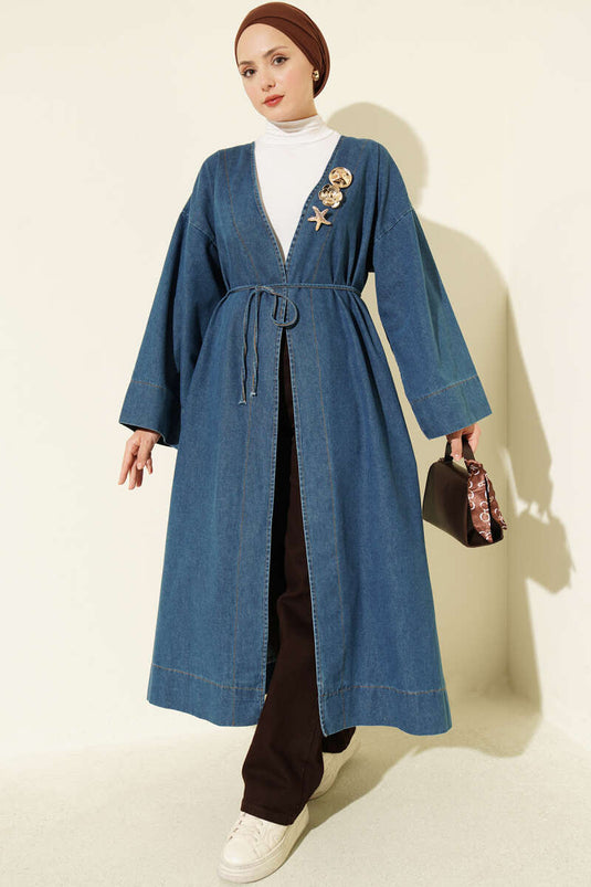Cappotto Blu A V Con Accessori Dorati