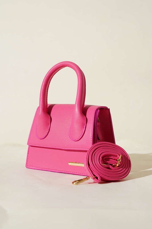Gold Emblem Detailed Bag, Fuchsia