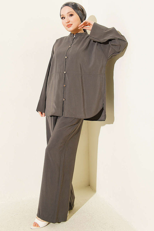 Gold Brit Buttoned Modal Two-Piece Set Nefti