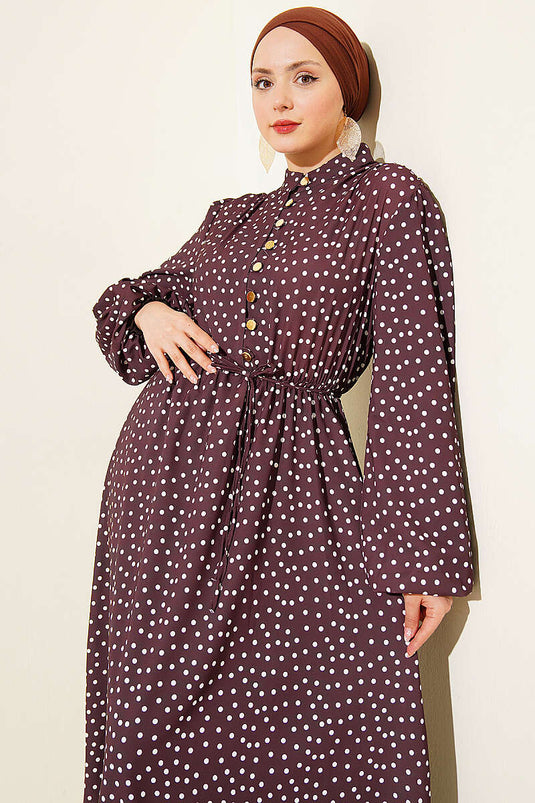 Robe à pois avec boutons Gold Brit, couleur café