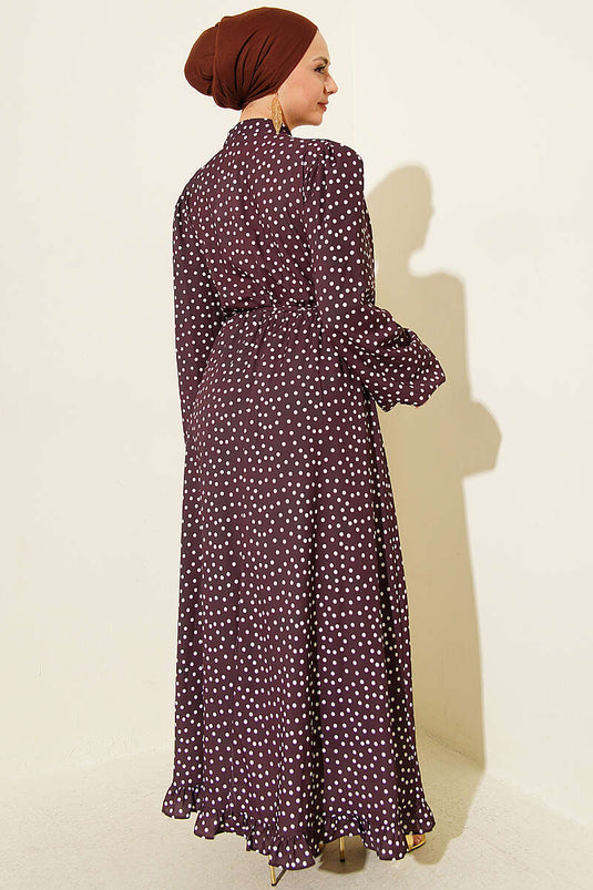 Robe à pois avec boutons Gold Brit, couleur café