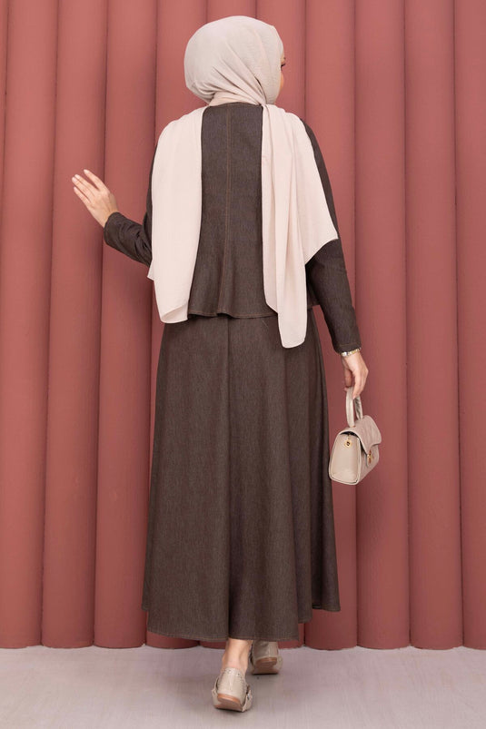 Gold Snap-Button Tencel Denim Two-Piece Set Brown