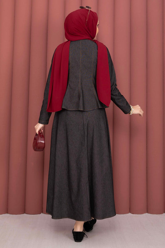 Ensemble double en tensel denim noir avec boutons-pression dorés