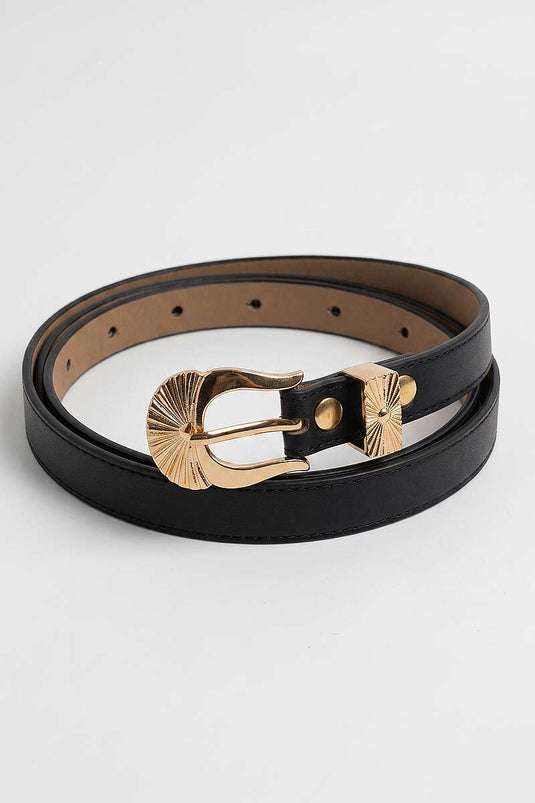 Thin Belt with Gold Pattern Black