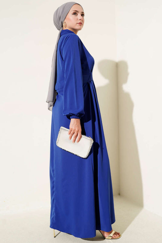 Gold Düğme Detaylı Elbise Saks