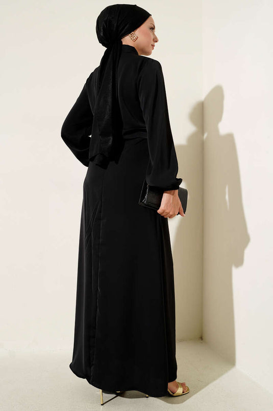 Gold Düğme Detaylı Elbise Siyah