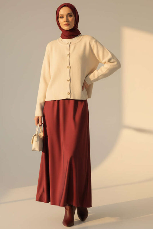 Chaqueta De Punto Corta Beige Con Botones Dorados