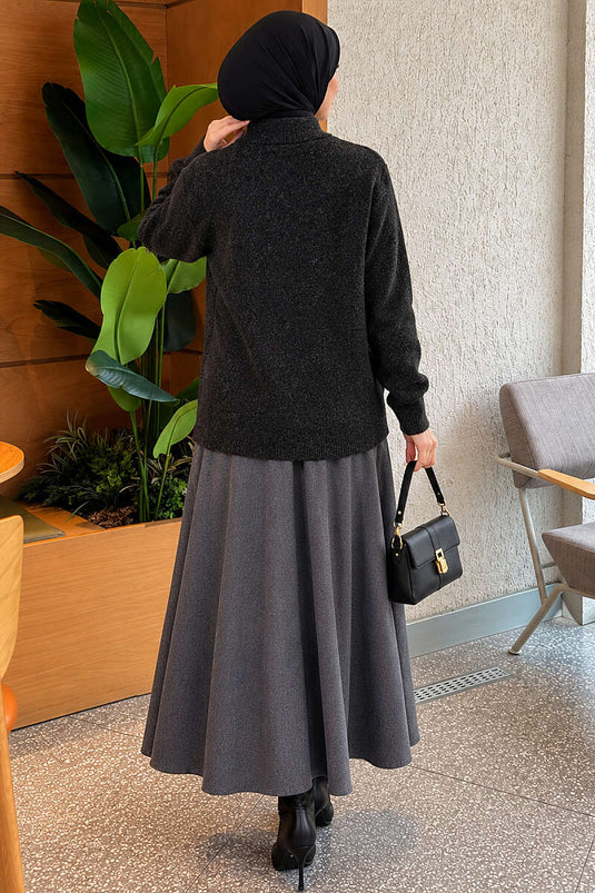 Gilet En Maille À Boutons Dorés Anthracite