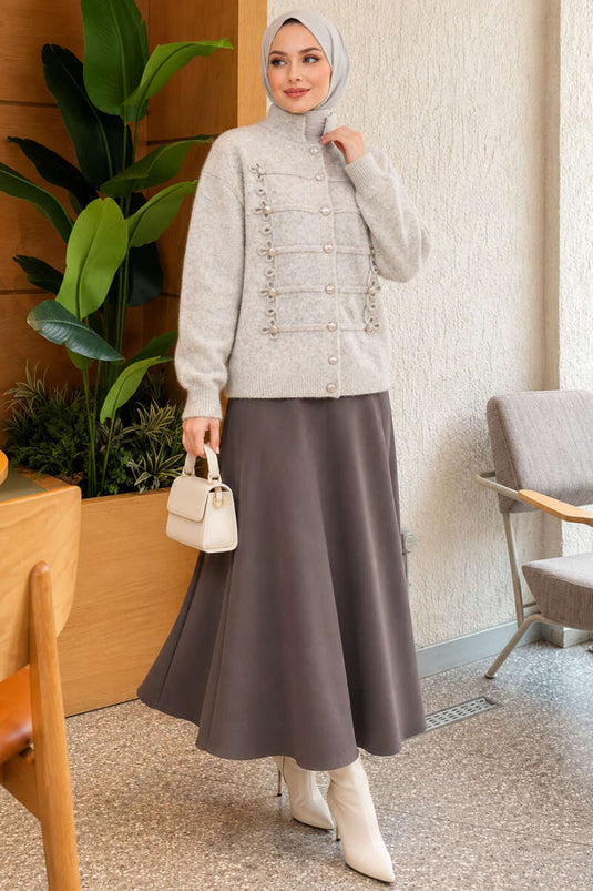 Gilet En Maille Gris À Boutons Dorés
