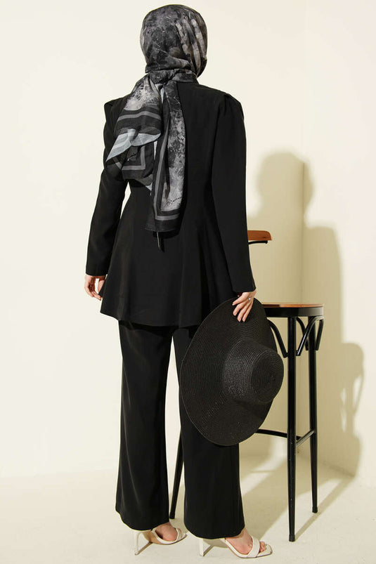 Gold Buttoned Basic Tensel Two-Piece Set Black