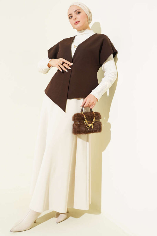 Basic Vest with Gold Buttons Brown