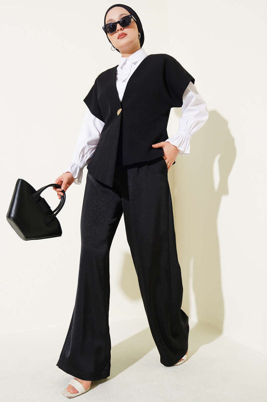 Basic Vest with Gold Buttons Black