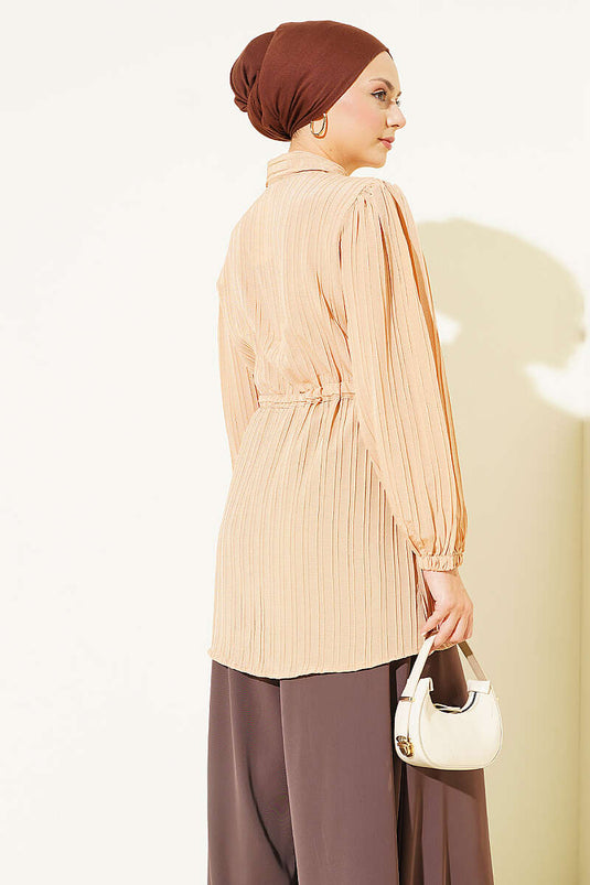 Chemise Camel À Boutons Avec Ceinture