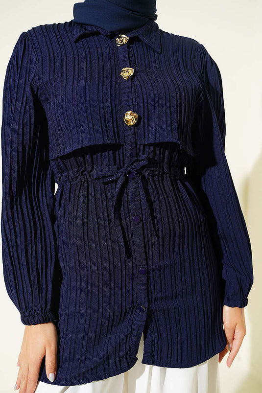 Chemise Bleu Marine À Boutons Or