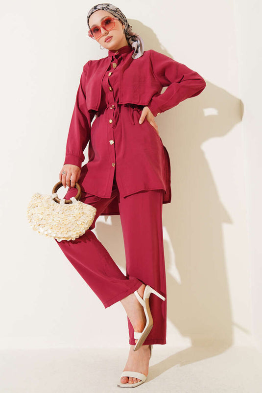 Ensemble deux pièces en Tencel avec boutons dorés et boléro, rose pâle