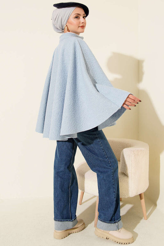 Gold Düğmeli Buklet Panço Bebe Mavi