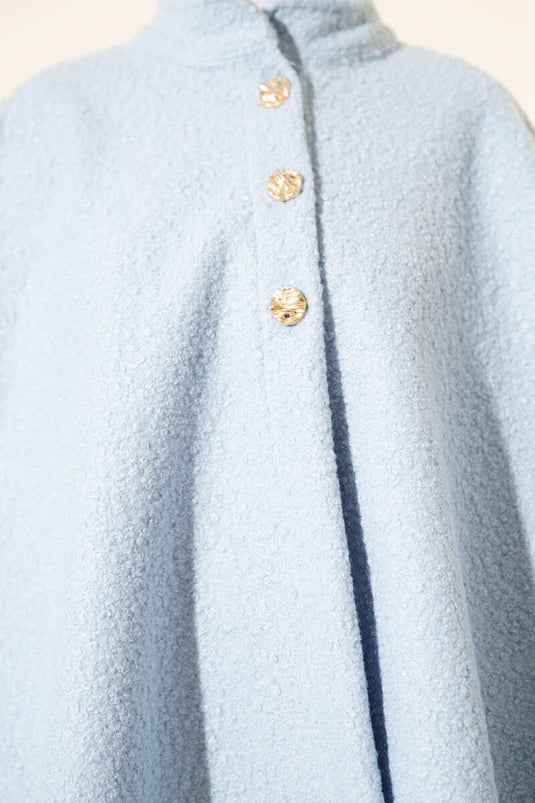 Gold Düğmeli Buklet Panço Bebe Mavi