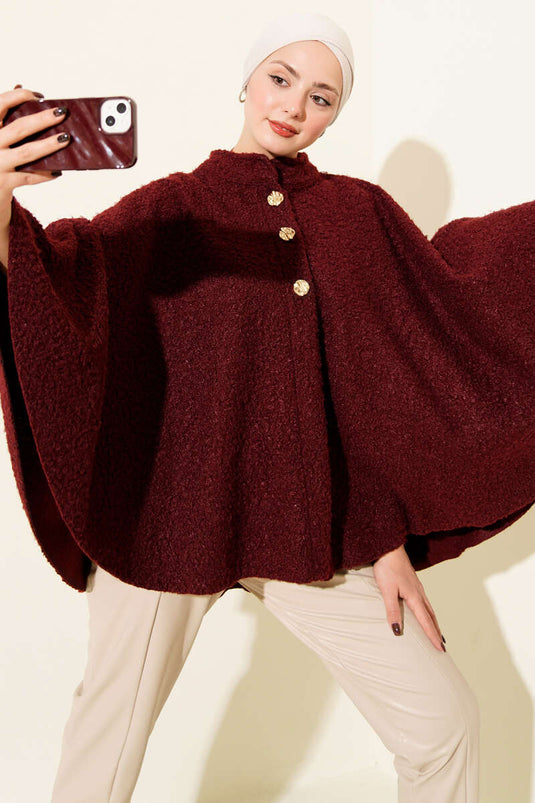 بونشو بُكلت بأزرار ذهبية بلون خمري