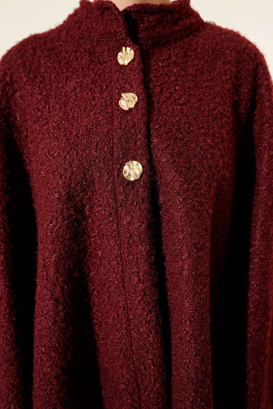 بونشو بُكلت بأزرار ذهبية بلون خمري