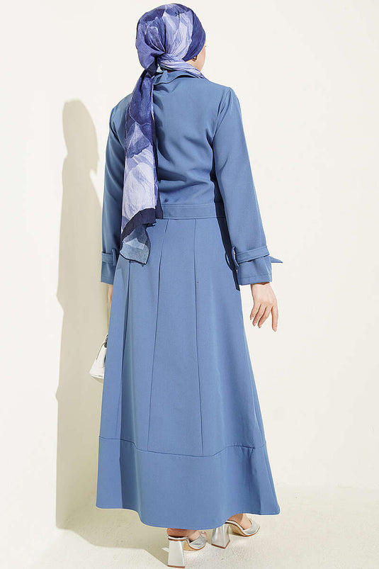 Ensemble robe salopette avec veste à boutons dorés Indigo