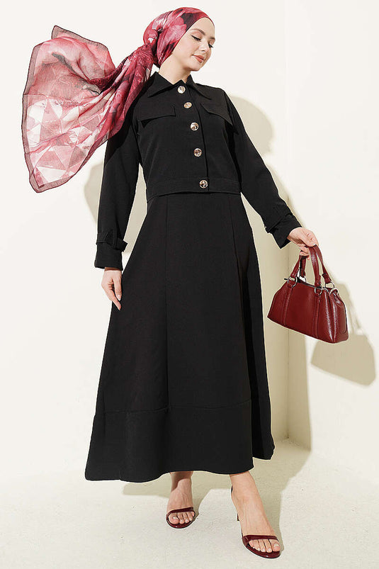Completo con Gilet e Giacca con Bottoni Dorati Nero