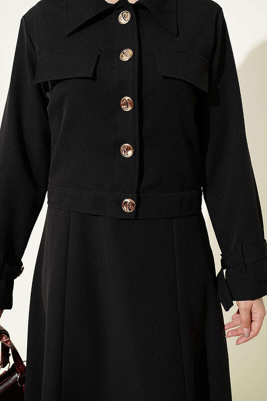 Completo con Gilet e Giacca con Bottoni Dorati Nero