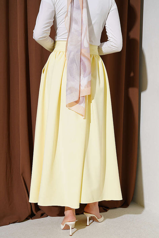 Double Skirt with Gold Buttons and Pockets Yellow