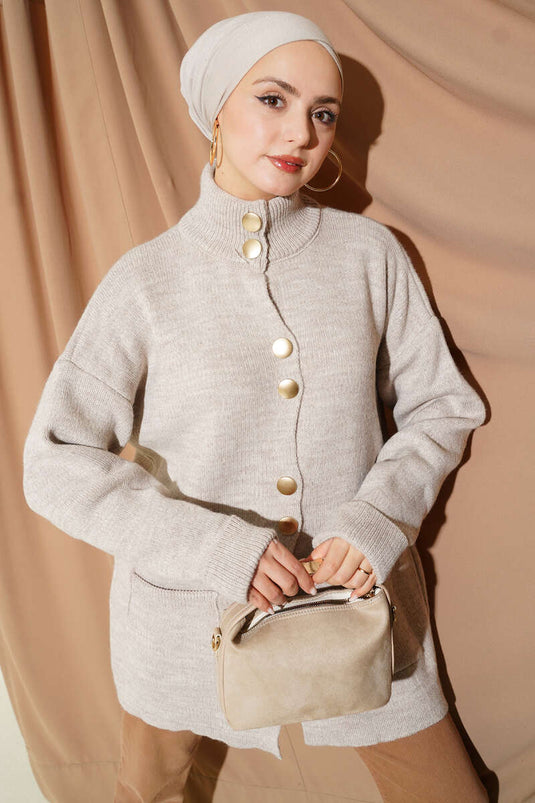 Gilet Beige À Boutons Et Poches