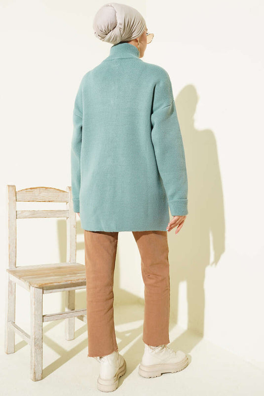 Cardigan en tricot avec poches et boutons dorés, couleur vert menthe