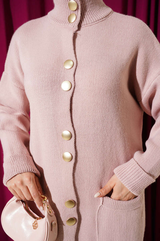 Gilet En Maille Doré À Boutons Et Poches En Pudra