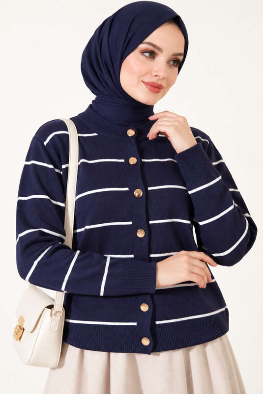 Gouden Gestipte Mercerized Trui Navy