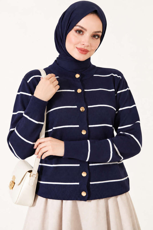 Gouden Gestipte Mercerized Trui Navy