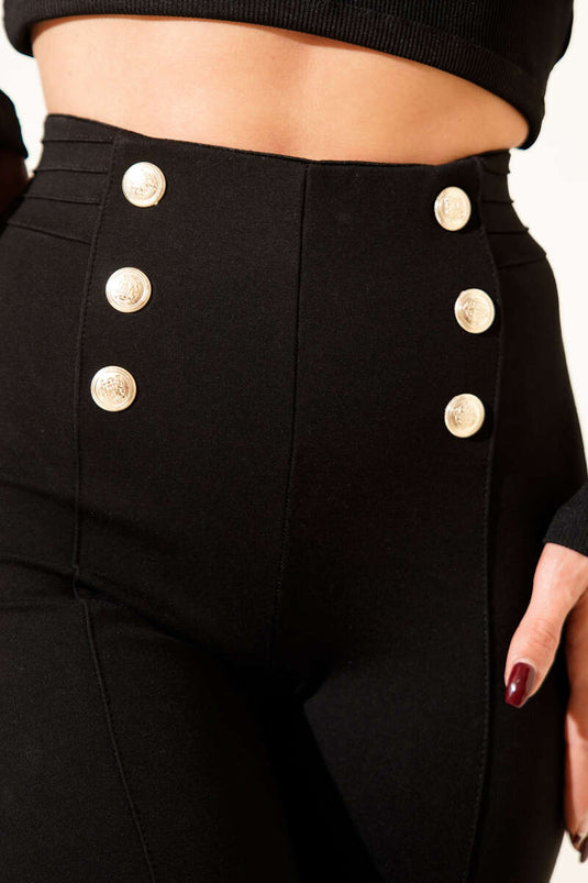 Pantaloni a gamba stretta con bottoni dorati neri