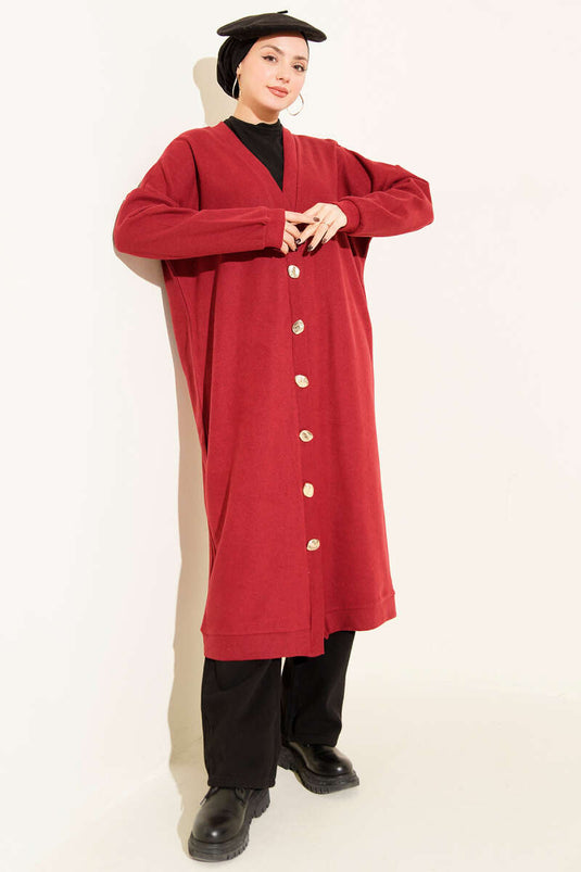 كارديجان من الكشمير المخملي بأزرار ذهبية، أحمر