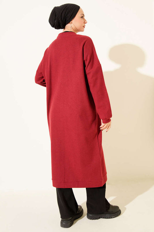 كارديجان من الكشمير المخملي بأزرار ذهبية، أحمر