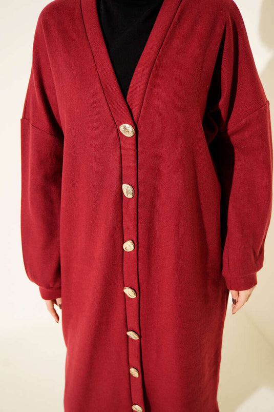 كارديجان من الكشمير المخملي بأزرار ذهبية، أحمر