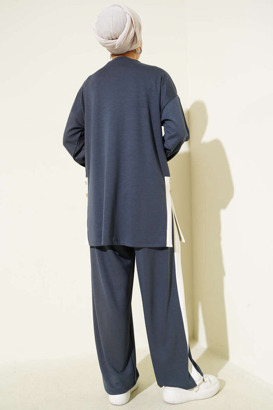 Gold Düğmeli Garnili Loyşa İkili Takım Füme