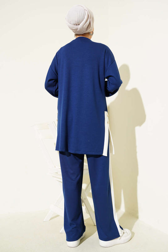 Gold Düğmeli Garnili Loyşa İkili Takım Lacivert