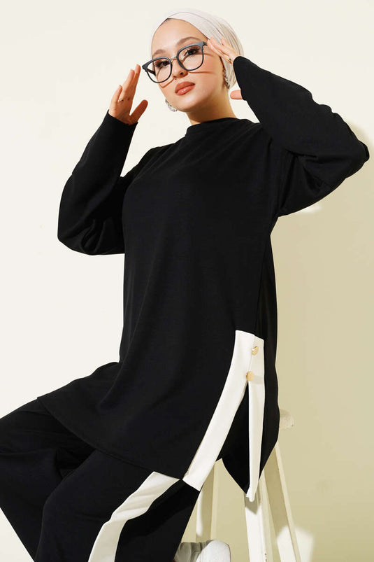 Costume deux pièces Loysha noir garni de boutons dorés