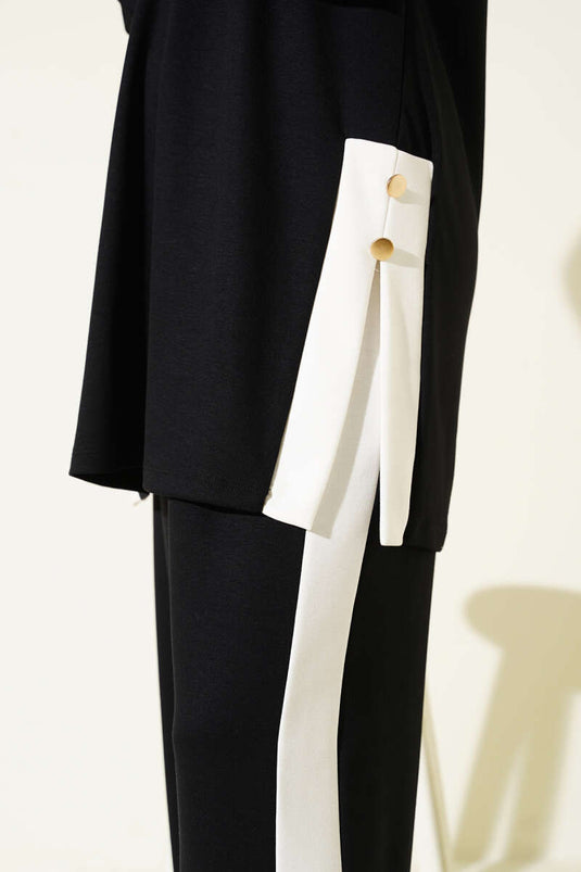 Costume deux pièces Loysha noir garni de boutons dorés