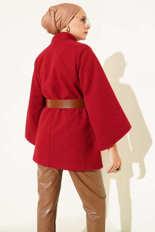 Gold Buttoned Cashmere Poncho Burgundy