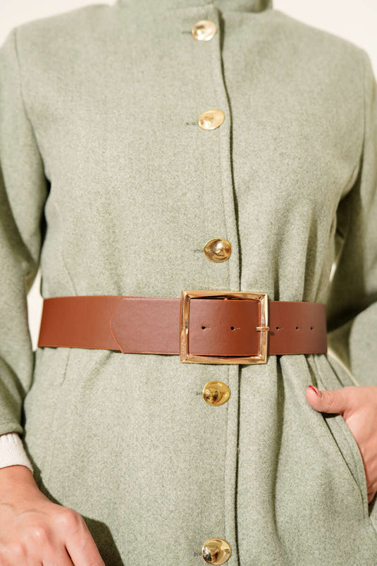 Gold Düğmeli Kaşe Panço Çağla Yeşili