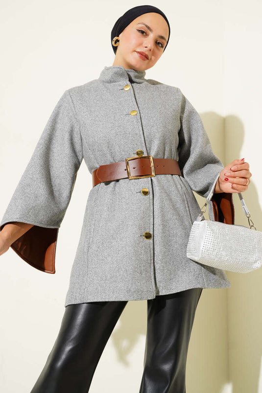 Gold Buttoned Cashmere Poncho Gray