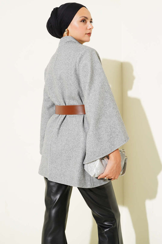 Gold Buttoned Cashmere Poncho Gray