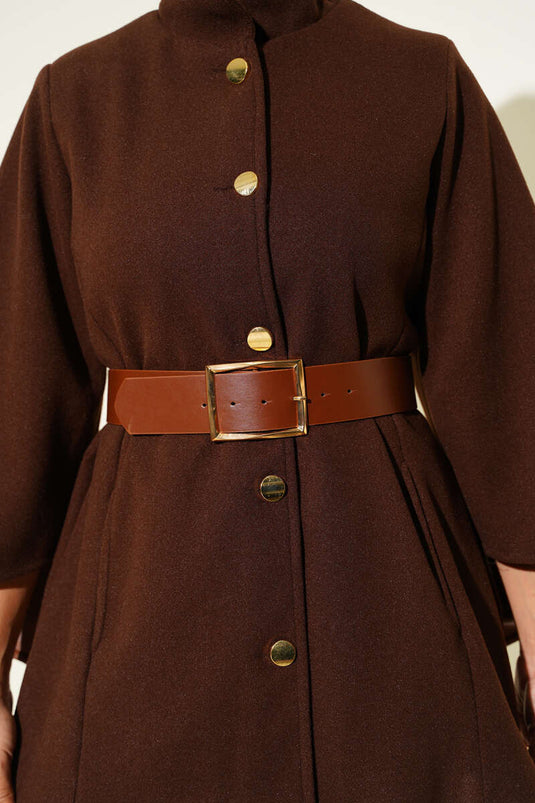 Gold Buttoned Cashmere Poncho Brown