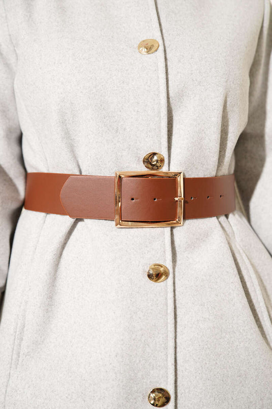 Gold Düğmeli Kaşe Panço Melanj Gri